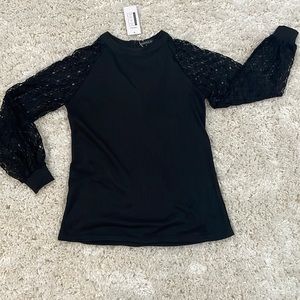 Black long-sleeved lace detail shirt